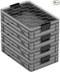 SIDIO Quarter Crate 4 Pack of Stackable Storage Bins - Organizer Bins with Dividers for Garage Organization, Home Storage - Heavy Duty Plastic Containers - 19.16” x 12.75”x 4.57” (Gray)