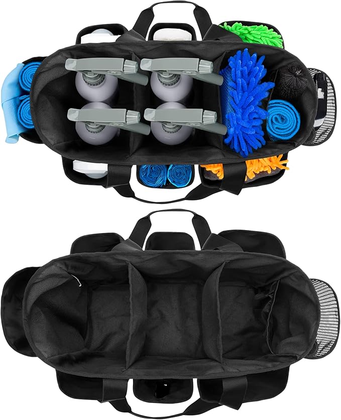 LoDrid Professional Cleaning Tote Caddy for Cleaning Supplies, Cleaning Bag Organizer with Dividers and Handle Strap for Housekeepers Work, Black, (Bag Only)