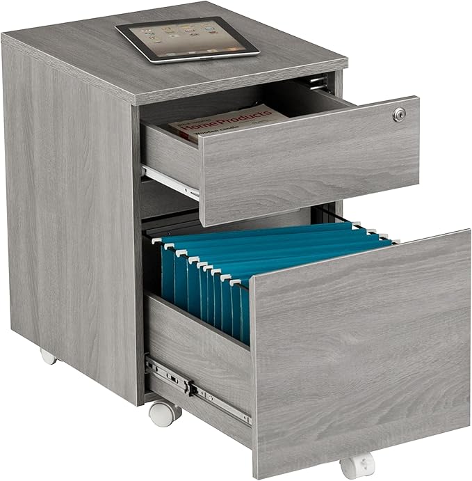 Techni Mobili Rolling Lock and Storage 2 Drawer Vertical Filing Cabinet, 15.75" L x 17.75" W x 23" H,Grey