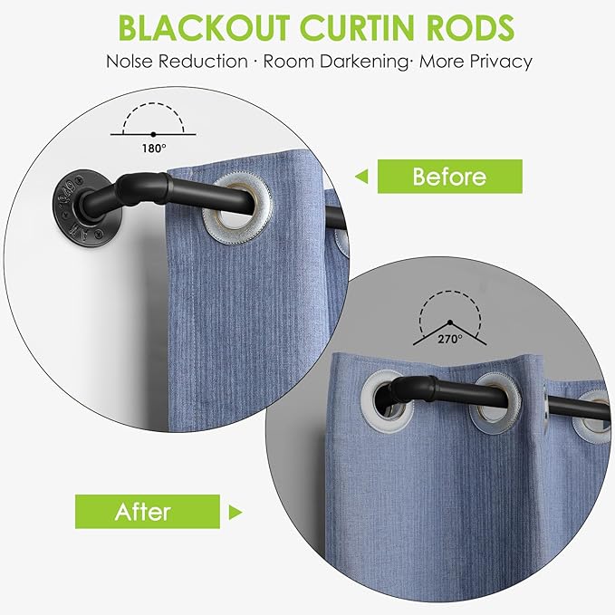 1-Inch Black Curtain Rod - 168 to 240 Inch Windows, Industrial Duct, Indoor/Outdoor, Ceiling or Wall Mount