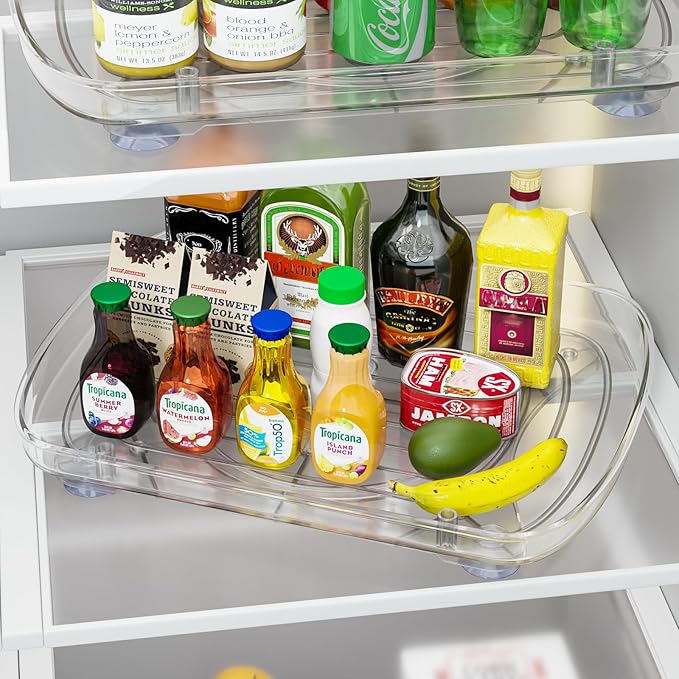 HIYOHIYO Clear Lazy Susan Organizer for Refrigerator Rectangular Fridge Turntable Organizers and Storage Pull Out & 360°Rotating for Cabinet, Pantry, Kitchen, Table, Bathroom (1-Pack 13.7"x10.2")
