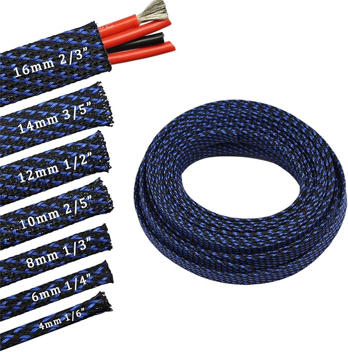 30ft PET Expandable Sleeving Wire Cable Sleeve (1/6", Blue&Black)