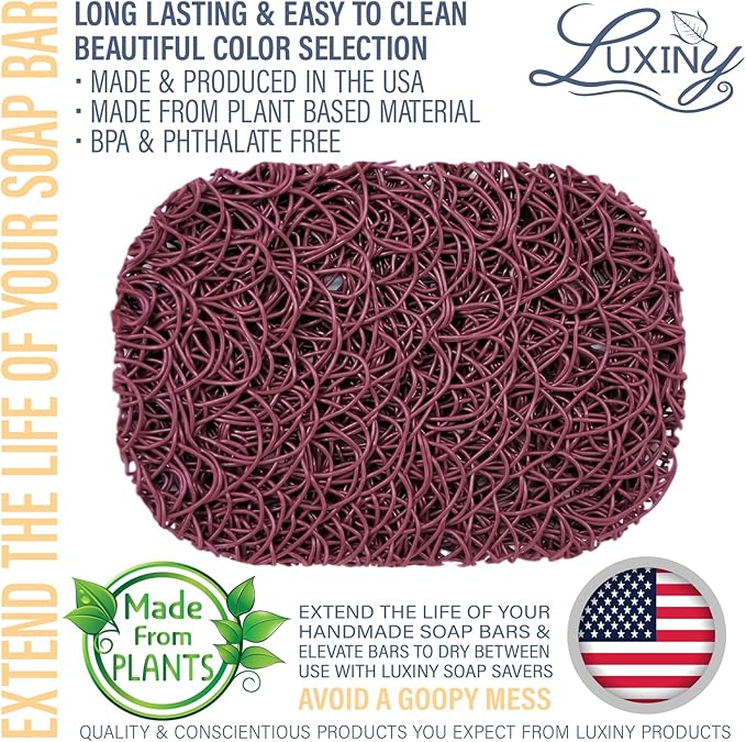 Soap Savers for bar soap, American Made by Luxiny, Lifts Soap in Soap Dishes & Shower Soap Holders -Handmade Soap Lasts Longer -Made from Plant Materials (Raspberry)