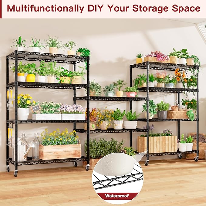 PrimeZone 36" W x 16" D x 79" H Wire Storage Shelves with Wheels, 5 Tier NSF Certified Heavy Duty Adjustable Kitchen Shelving Unit, Pantry Organizer Rack Rolling Metal Shelf for Garage Closet Bathroom
