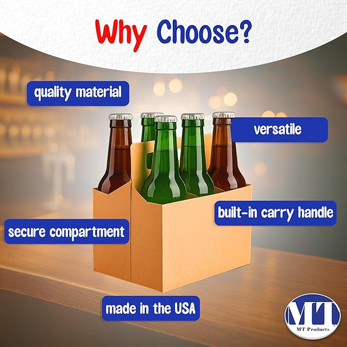 MT Products Brown 6 Pack Bottle Holder 12 oz. - Kraft Cardboard Bottle Carrier (Pack of 10) - Made in the USA