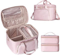 Travel Makeup Bag with 2 Pouches and Adjustable Dividers, Large Cosmetic Case Make up Organizer for Women Fits Bottles Vertically, Pink (Patented Design)