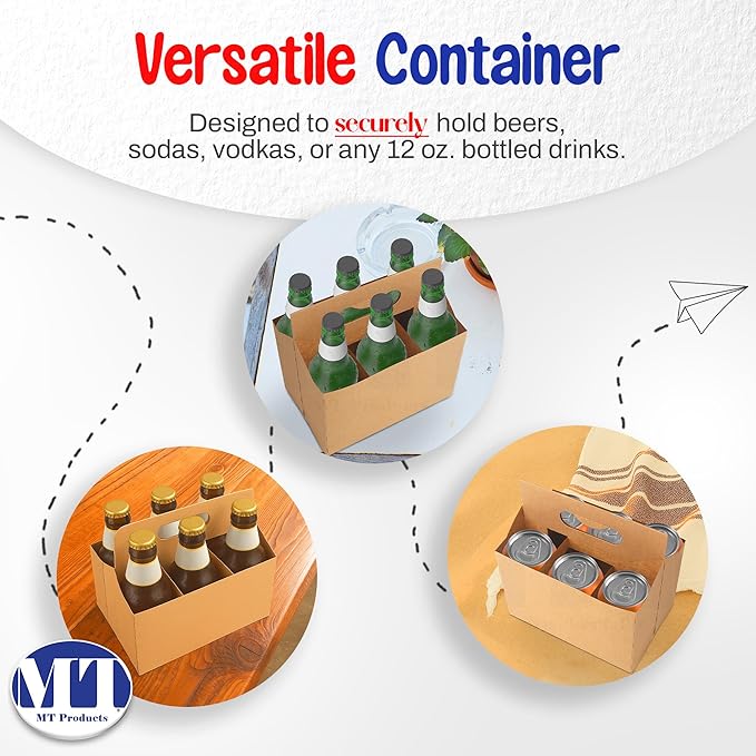 MT Products Brown 6 Pack Bottle Holder 12 oz. - Kraft Cardboard Bottle Carrier (Pack of 10) - Made in the USA