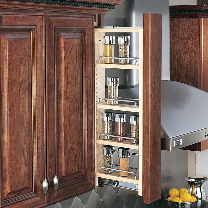 Rev-A-Shelf Kitchen Cabinet Pullout Wall Filler Wooden Organizer Slide Out Pantry Storage w/Soft-Close in Multiple Sizes, 3 x 36 In, 432-WFBBSC36-3C