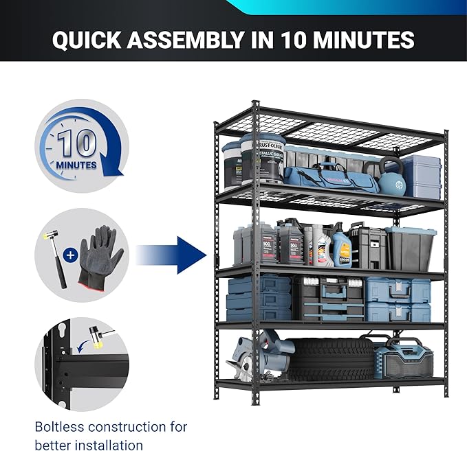 FLEXIMOUNTS Garage Shelving, Heavy Duty Shelving 2000 lbs, 5-Tier Garage Storage Shelves,Industrial Shelves for Heavy Tools and Equipment, 48" W x 24" D x 72" H, 2 Pack