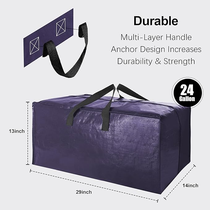 12 Pack Heavy Duty Large Moving Bags W/Backpack Straps - Strong Handles & Zippers, Storage Totes, Fold Flat, Alternative to Moving Box and Storage Bin, Semi-Transparent+Blue+Black