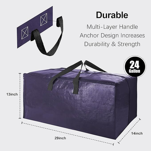 12 Pack Heavy Duty Large Moving Bags W/Backpack Straps - Strong Handles & Zippers, Storage Totes, Fold Flat, Alternative to Moving Box and Storage Bin, Semi-Transparent+Blue+Black