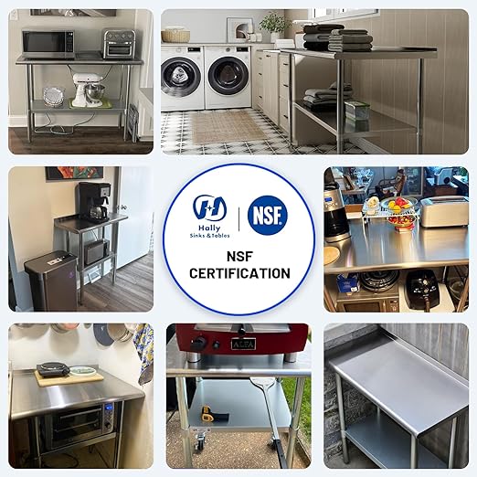 Hally Stainless Steel Table for Prep & Work 30 x 36 Inches with Caster Wheels, NSF Commercial Heavy Duty Table with Undershelf and Galvanized Legs for Restaurant, Home and Hotel