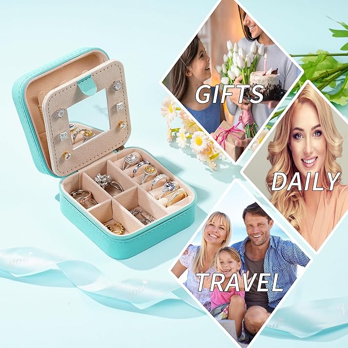 Parima Women's Jewelry Organizer | Necklace, Earring, Ring Holder | Aqua Blue Travel Gift - Letter V