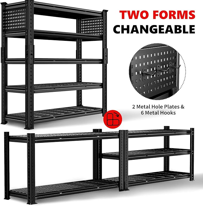 SILVEL 48.2" W Garage Shelving, 5000LBS Heavy Duty Metal Shelving, 2025 Grid Storage Shelves with 2 Side Pegboards, Industrial 5 Tier Shelves for Basement Pantry Warehouse Supermarket, 4 Pack