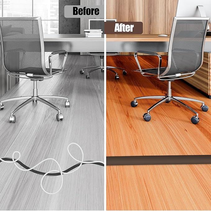 Floor Cord Cover Cable Cavity Self Adhesive Cord Hider Floor 10FT Floor Cable Management Power Cord Protector Floor Electric Cord Covers for Offices, Gym, Exhibitions (CoffeeBrown, 1.18" x 20')