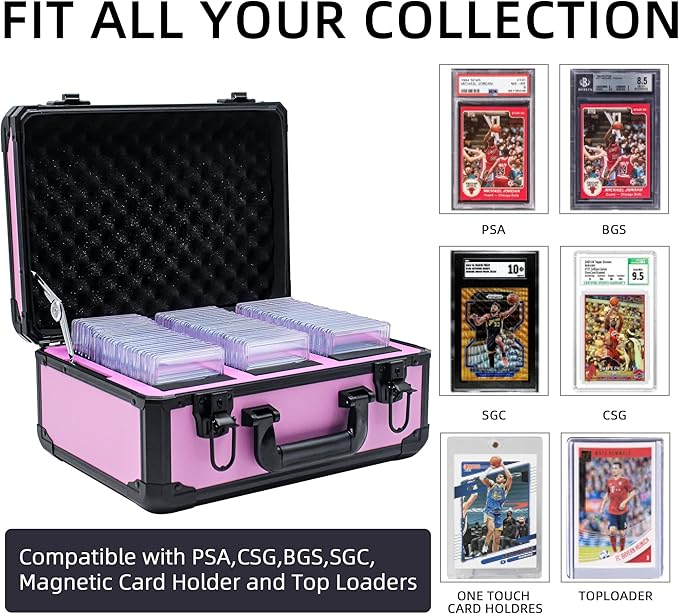 Graded Card Storage Box; Durable Sports, PSA Card Storage Case- Trading Card Storage Box - PSA Slab Case For Top Loaders (PINK, 14.17x11.2x7 inches)