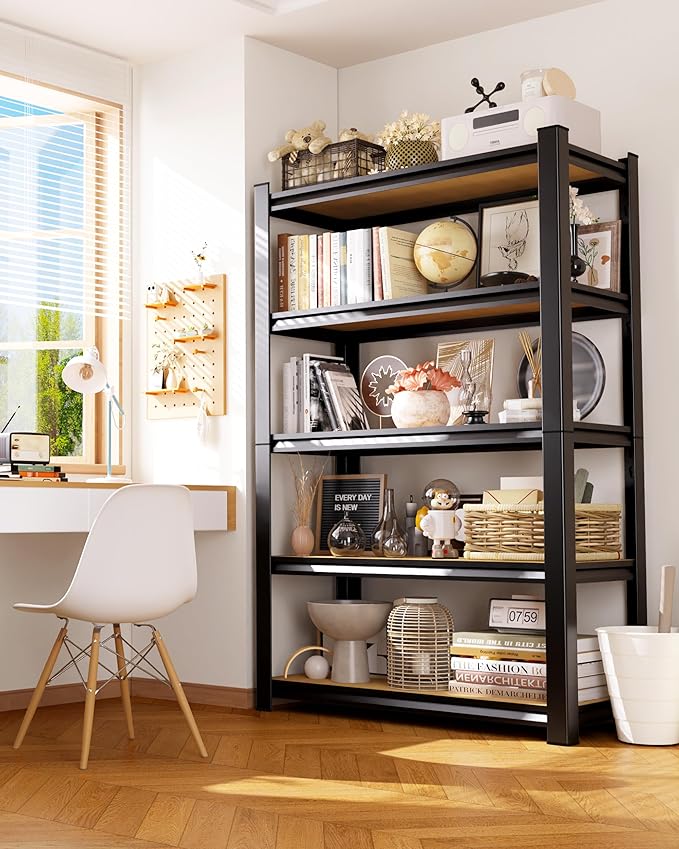 71"H Garage Shelving-5-Tier Heavy Duty Storage Shelves, Adjustable Metal Shelving Unit, Utility Garage Organizer Shelf for Basement, Pantry, Kitchen, Warehouse,13.8"D x 31.5"W x 71.2"H, Black