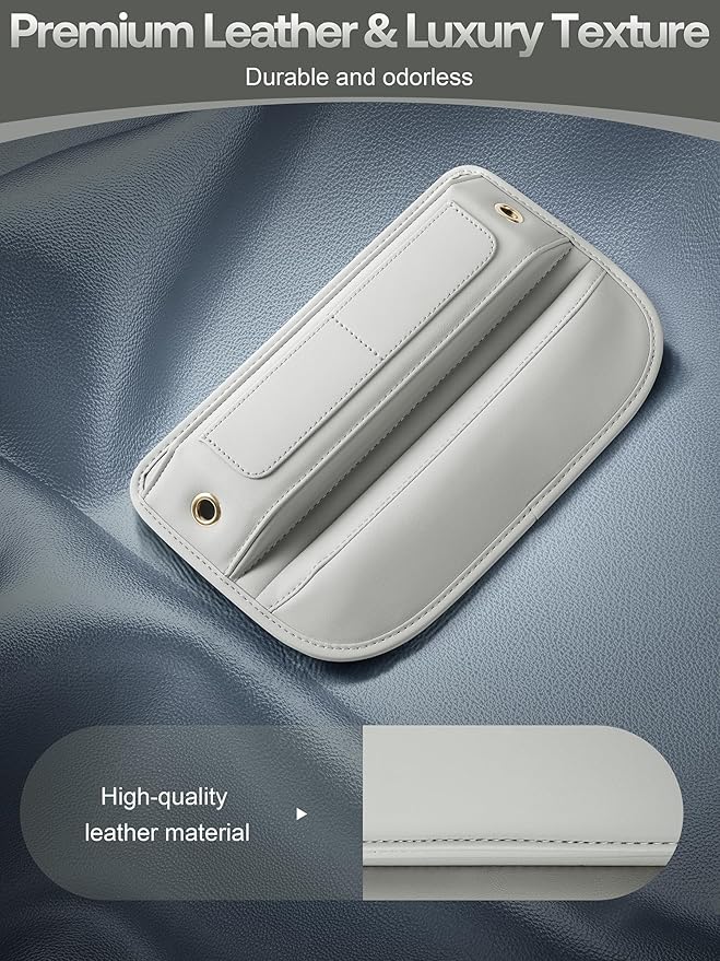 Premium Leather Car Seat Gap Filler Organizer, Universal Fit Interior Accessory with Card Slots, Car Center Console Organizer for Suv, Truck (Beige, 2 Pack)