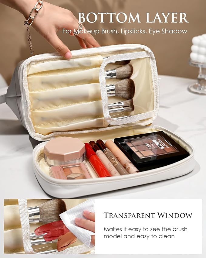 Gifts for Her, Personalized Makeup Bag, Monogrammed Gifts, Initial Double Layer Cosmetic Bag with Makeup Brush Organizer, Travel Toiletry Bag, Gifts for Friends Female Mom, Teen Girl Gifts