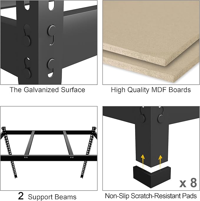 PrimeZone 47" W x 23.6" D x 71" H Large Heavy Duty Storage Shelves - 3 Pack 5 Tier Adjustable Garage Storage Shelving, Metal Storage Utility Rack Shelf Unit for Warehouse Pantry Closet Kitchen, Black