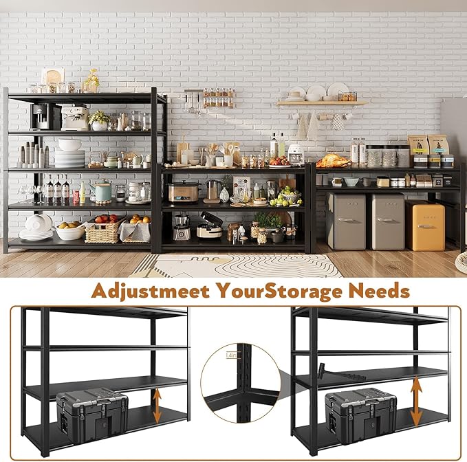 48.2" W Garage Shelving 3000LBS Storage Shelf Heavy Duty Garage Storage Shelves Adjustable 5 Tier Metal Shelves for Storage Industrial Heavy Duty Shelving Unit 24.2" Dx48.2 Wx72.2 H, 3 Pcs
