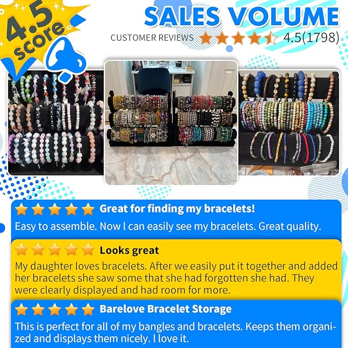 Barelove Velvet Bracelet Holder with 3 Tier Rack, Green T-Bar Storage Organizer Detachable Display Stand for Necklace Watch Bangles Bracelets Scrunchies Organization Showcase