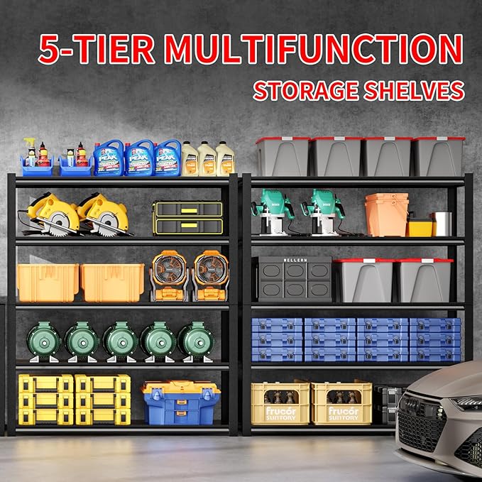2800LBS Heavy Duty Garage Shelving, 47.2"W Adjustable Garage Storage Shelves, 5 Tier Industrial Utility Shelf Storage Racks, Metal Shlefs for Storage Shelving Units, 47.25"W x 19.7"D x 72"H