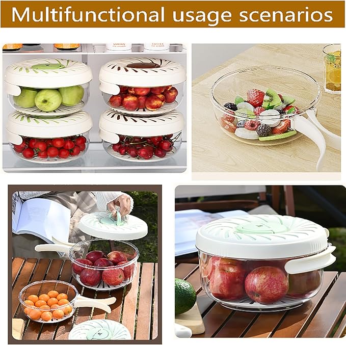 2025 New Upgrade Large Fruit Washing Bowl with Strainer(2.85QT),3 in 1 Multipurpose Drain Basket with Lid & Ice Box,Foldable Handle Fruit Strainer Perfect for Fridge Storage and Outdoor Picnics
