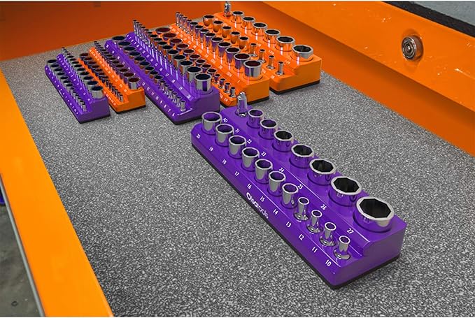 Olsa Tools Magnetic Socket Organizer | 1/2-inch Drive | SAE | Orange | Holds 16 Sockets | Professional Quality Tools Organizer