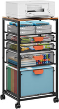 Marbrasse Rolling File Cart with 4 Storage Drawers, Mobile File Cabinet on Lockable Wheels, Hanging Filing Cabinet Organize, Under Desk Utility Cart for Home Office - Dark Brown