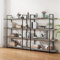 Bookshelf Set of 2, Heavy Duty 4-Tier Industrial Bookcase, 47" Wide Wood Bookshelf for Home Office, 120lbs Shelf Capacity, Rustic Display with Horizontal Shelf for Living Room Bedroom,Grey