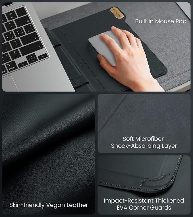 Nillkin 16 inch Laptop Sleeve with Handle (4-in-1), 2 Stand Modes, MacBook Sleeve with Adjustable Stand & Mouse Pad, Slim Laptop Case 16 inch for Samsung/Surface/HP/Chromebook/Dell 13-16'', Black