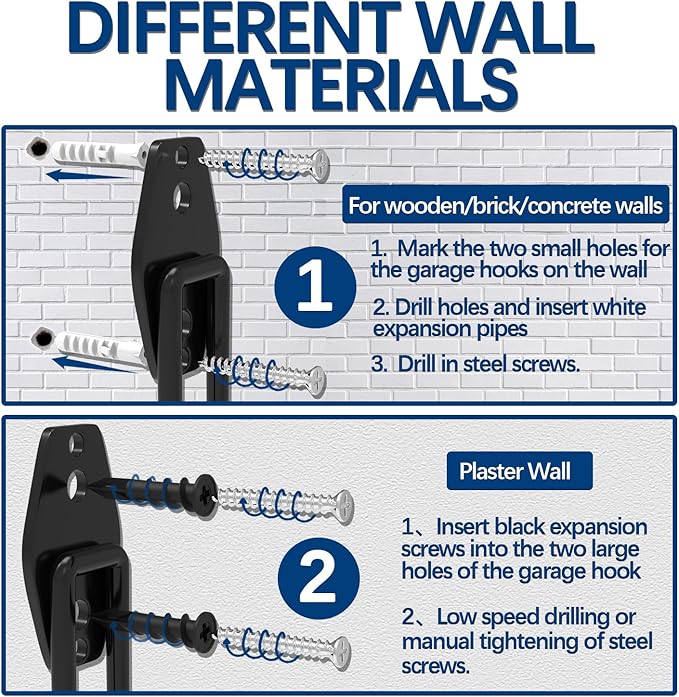 3-H Garage Wall Hooks 28 Pack, Garage Hooks Heavy Duty with Extra Welding Spots, Wall Mount Storage Organizer for Hanging Garden Lawn Tools, Ladder, Bike, WeedEater, Chair, Shovel, Blower (Black)