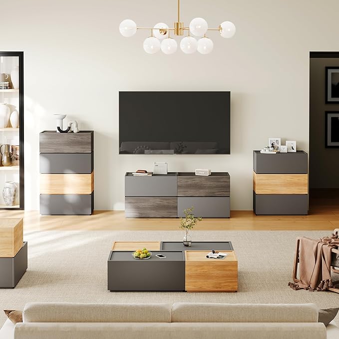 Modern Nightstand Modular Stackable Drawers Modular Storage Bedroom Furniture Set - Bedside Table, Storage Cabinet, Sofa End Table for Bedroom Living Room Hallway Entryway Oak and White