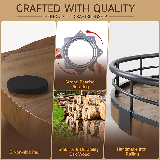 Farmhouse Oak 12" Lazy Susan Turntable Organizer for Cabinet, Round Wooden Lazy Susan Organization and Storage for Dining Table, Pantry, Kitchen, Countertop, Cupboard,Home Decor, Walnut Wood