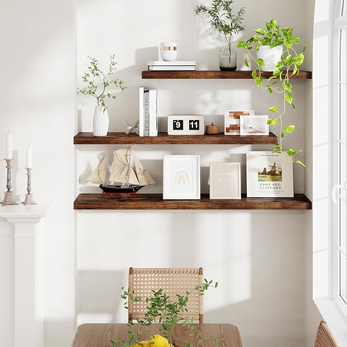 48 Inch Floating Shelves, 9.3 Inch Deep Floating Shelf for Wall, Rustic Wood Wall Shelves 48 x 9.3 x 1.5, Large Bathroom Shelf 48 Inch, Deep Shelves for Kitchen, Bedroom, Rustic Brown Color, 2 Pack