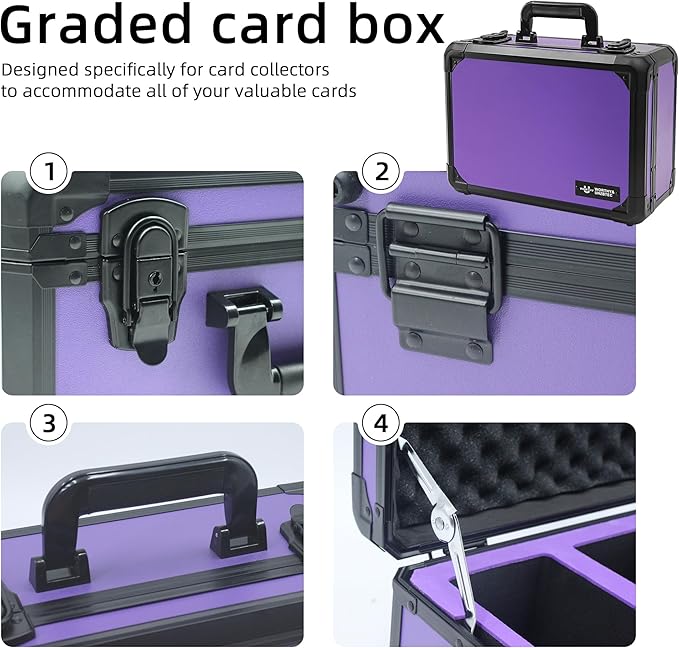 Graded Card Storage Box; Durable Sports, PSA Card Storage Case- Trading Card Storage Box - PSA Slab Case For Top Loaders (PURPLE, 14.17x11.2x7 inches)
