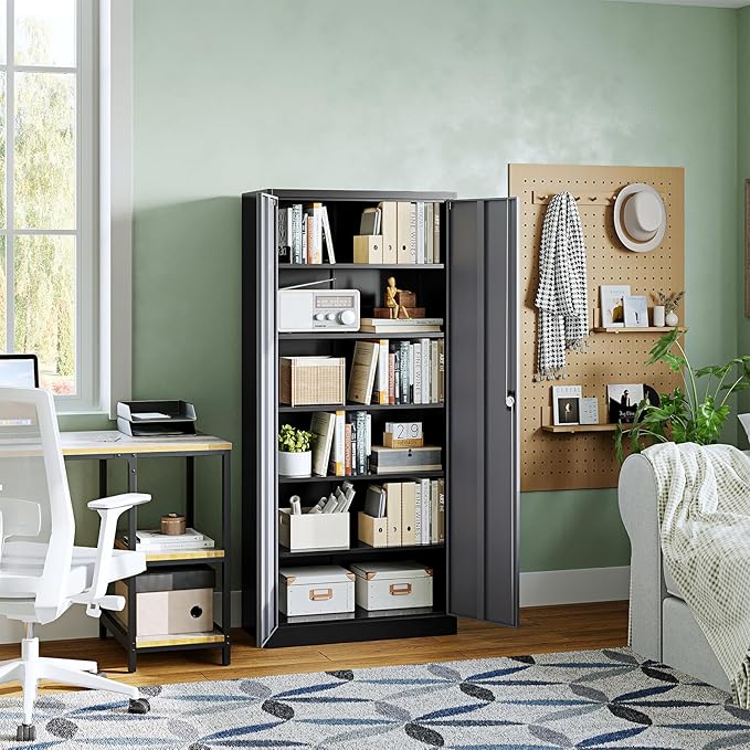 Letaya Metal Garage Storage Cabinets with Lock Door and Adjustable Shelves, Steel Tool Cabinets for Home,Office,Warehouse Organisieren (Black Grey, 72" H)