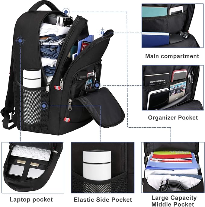 Della Gao Laptop Backpack for Men, Large Anti-Theft Business Travel Backpack with USB Charging Port, Water Resistant College Computer Bag for Men/Women for 17 Inch Laptop and Notebook