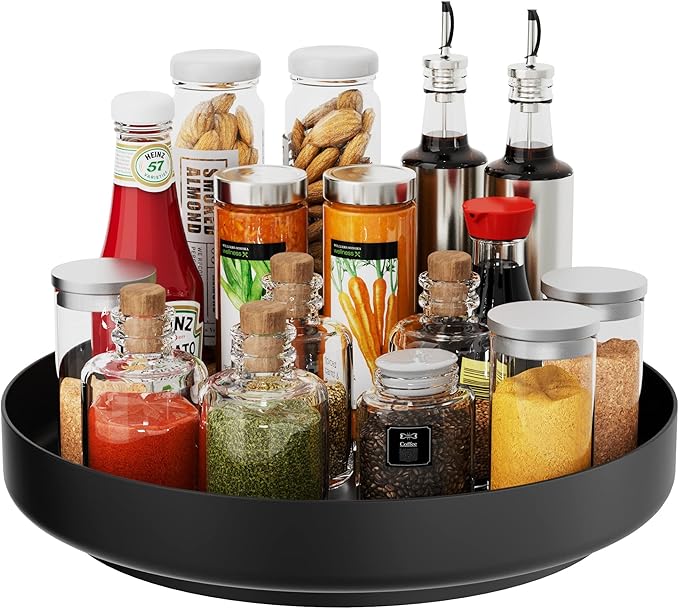 Ovicar Lazy Susan Turntable Organizer - 13 inch Rotating Spice Rack Metal Lazy Susan for Cabinet Pantry Kitchen Countertop Bathroom Refrigerator Table Storage, Black