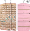 2 Pack Hanging Jewelry Organizer Storage with 39 Pockets, 30 Necklace Hooks Double Sided Wall Mount Earring Holder Organizer Bracelet Necklace Jewelry Display Hanger for Closet Door(Pink)