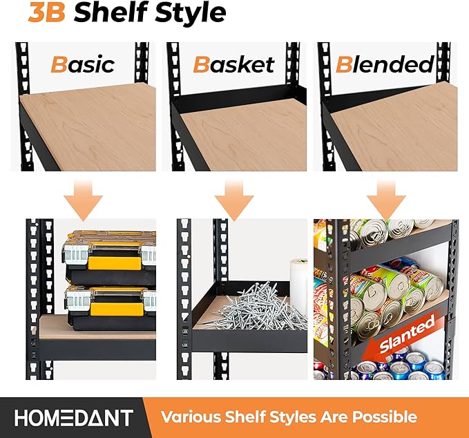 HOMEDANT 5 Tier Storage Shelves Adjustable Laminated Boltless Garage Metal Shelving Unit Heavy Duty Utility Rack Shelf Warehouse Pantry Closet Kitchen (10, (S) 28" W, Black)