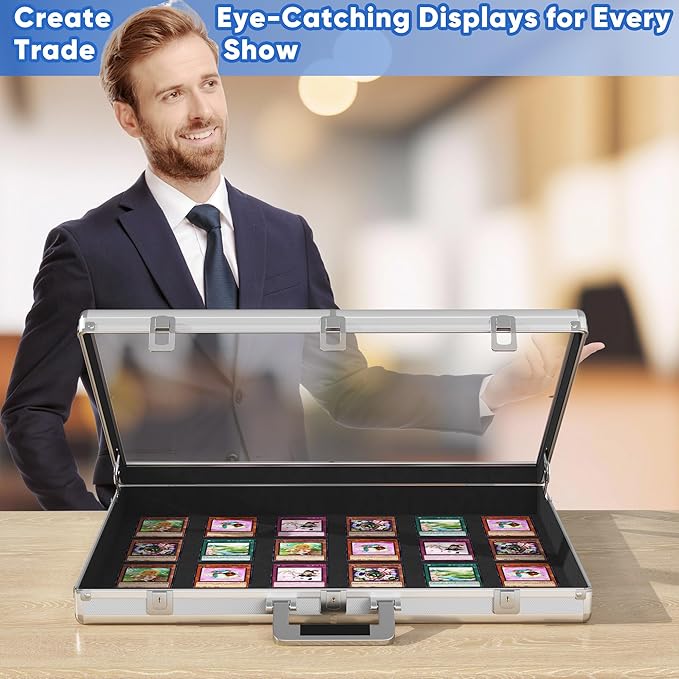 Portable Trade Show Display Case, 24''x20'' Aluminum Card Show Display Case with Lock, Table Top Sports Card Showcase with Clear Acrylic Glass for Jewelry, Trading Cards, Collectibles, Pastry Shows