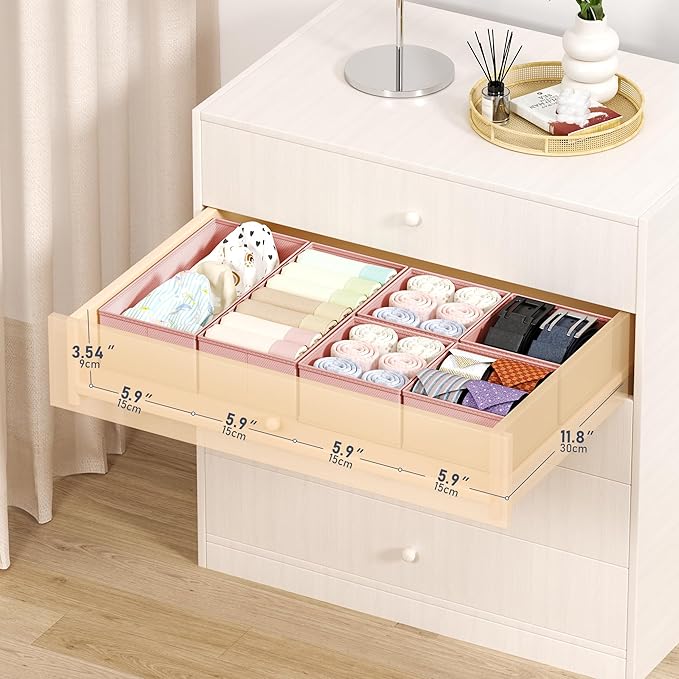DIMJ Drawer Organizer Clothes Storage - 16 Pack Baby Dresser Organizer for Nursery, Foldable Drawer Dividers for Bedroom Closet Organization, Fabric Storage Bins for Socks, Underwears, Bras