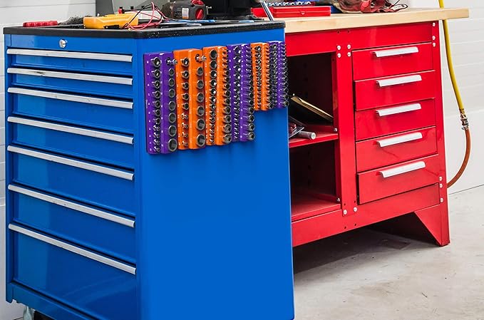 Olsa Tools Magnetic Socket Holder | 1/4-inch Drive | Metric | Purple | Holds 26 Sockets | Professional Quality Tools Organizer