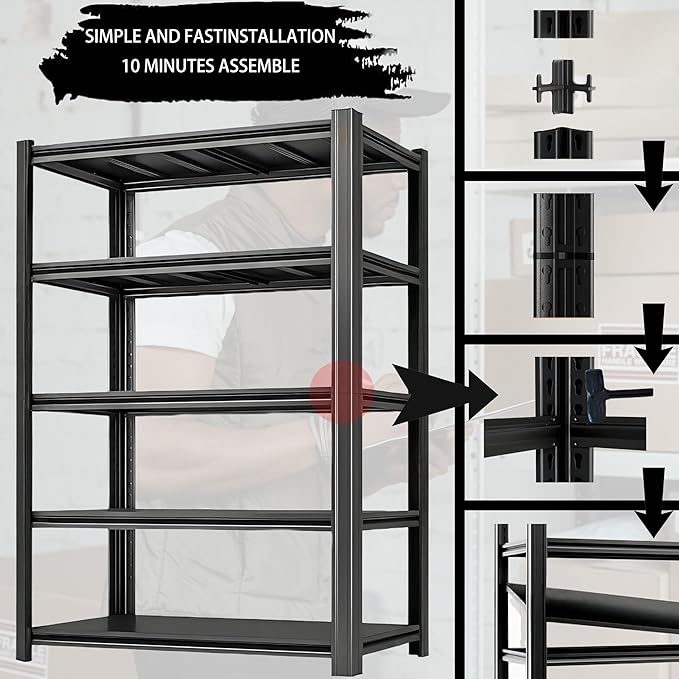 Storage Shelving Unit Heavy Duty Garage Shelves Metal Organizer Utility Rack for Kitchen Pantry Basement Pantry Warehouse Laundry Black 83" H x 55" W x 23.2" D 3000LBS 5-Tier