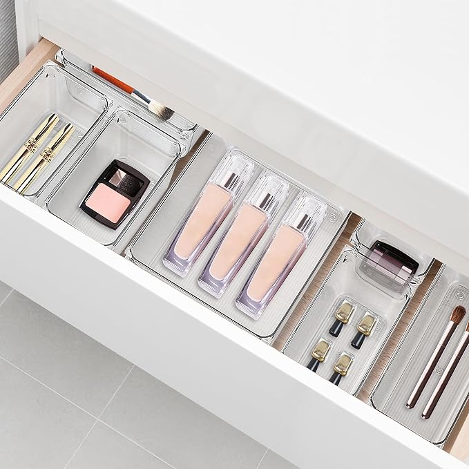 8 Pack Drawer Organizer - 3" X 6" Clear Acrylic Storage Bins with Non-Slip Pads, Versatile Desk Tray for Makeup, Jewelry, Kitchen, Bathroom, and Office Organization