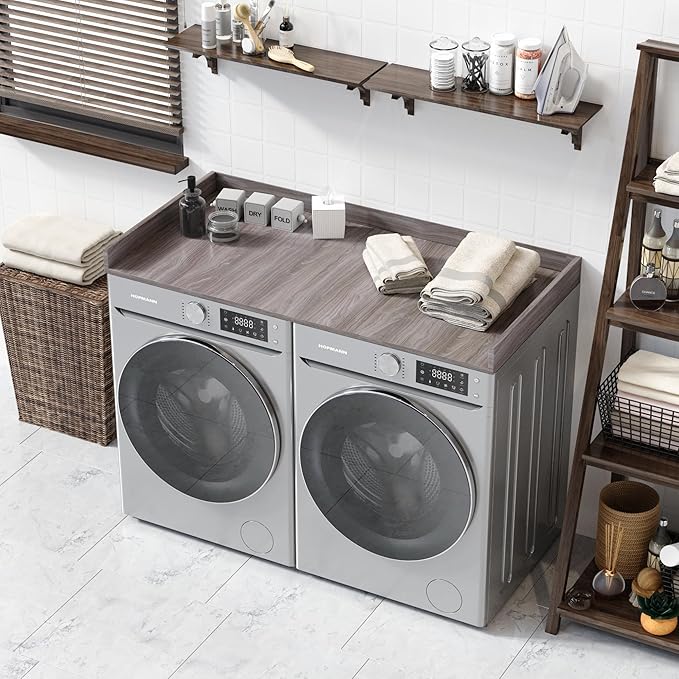 OfficeSimpli Washer Dryer Countertop, Made in USA, Non-Slip Pads, Easy Clean, Laundry Room Essentials and Decor, Washer Dryer Wood Top for Organization (Iconic Maple, Standard (27.5" x 54"))