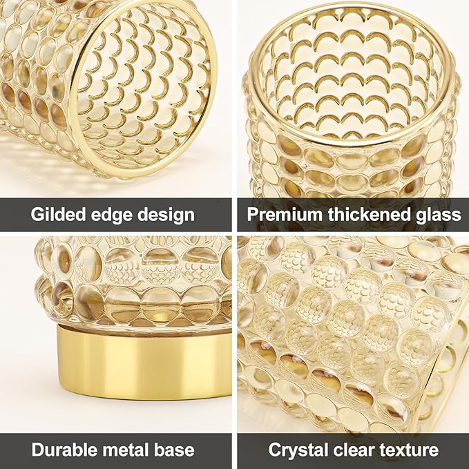 DASITON Makeup Brush Holder Organizer, Crystal Cosmetic Make Up Brush Holder, Glass Makeup Brushes Storage Organizer, Vintage Make Up Cup Desk Pen Pencil Holder, Toothbrush Holders (Yellow S)