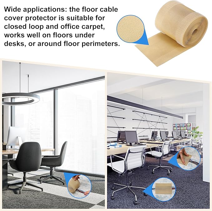 WILLBOND Carpet Cord Cover Cable Protector Floor Cover Cable Protector Management Only for Commercial Office Carpet(9.84 ft,Khaki)